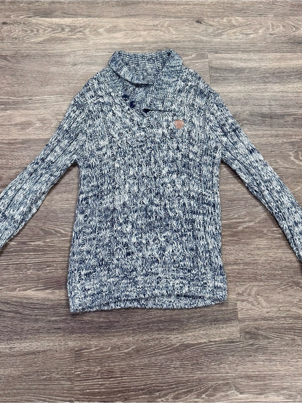 Vintage Y2K Parish Nation 56 Shawl Collar Marled Knit Sweater Elbow Patches L